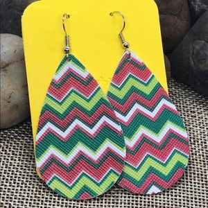Christmas Chevron Teardrop Faux Leather Earrings